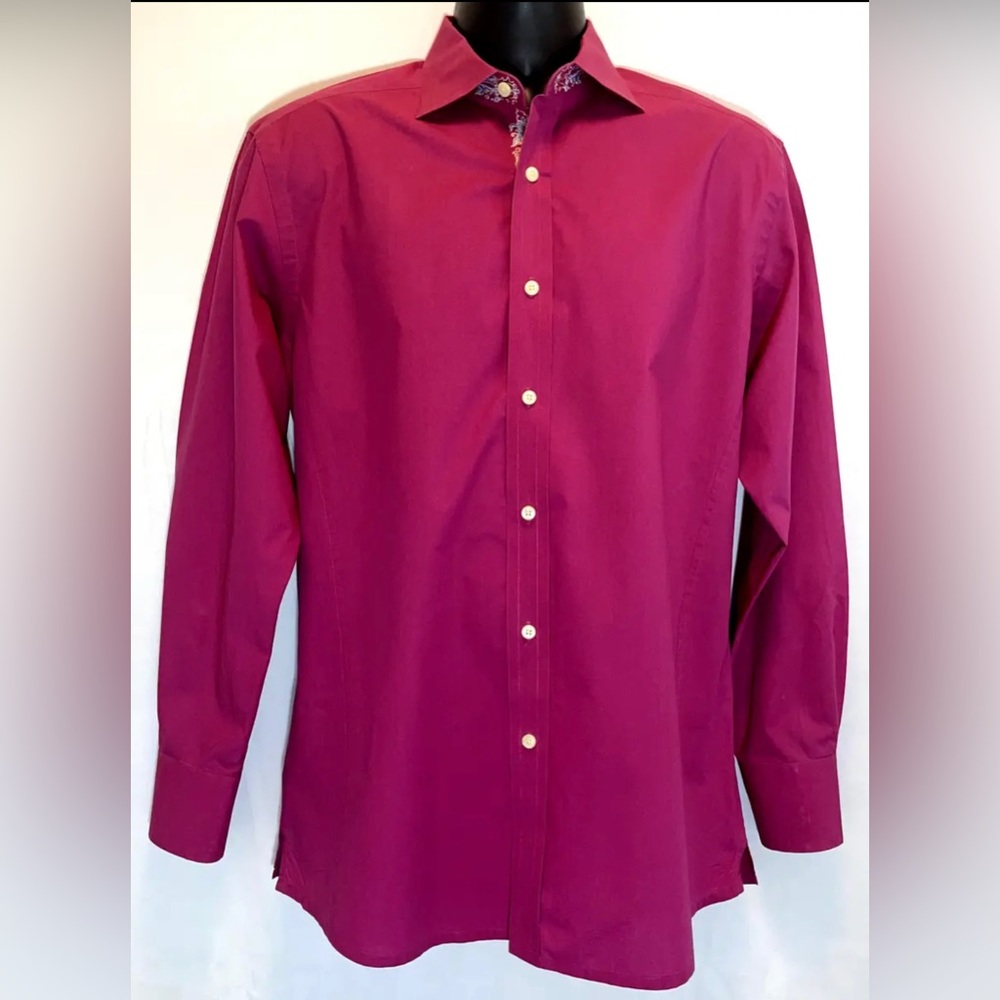 Robert Graham Button Up Shirt Mens M Long Sleeve Flip Cuff Fuchsia Hot Pink